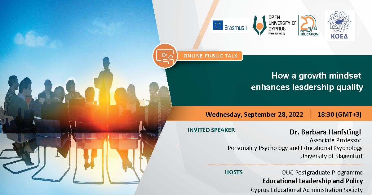 Public lecture: “How a growth mindset enhances leadership quality” by Dr Barbara Hanfstingl (28/09/2022)